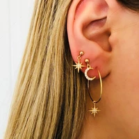 summer fashion set star moon stud earrings for women alloy gold long earrings accessories