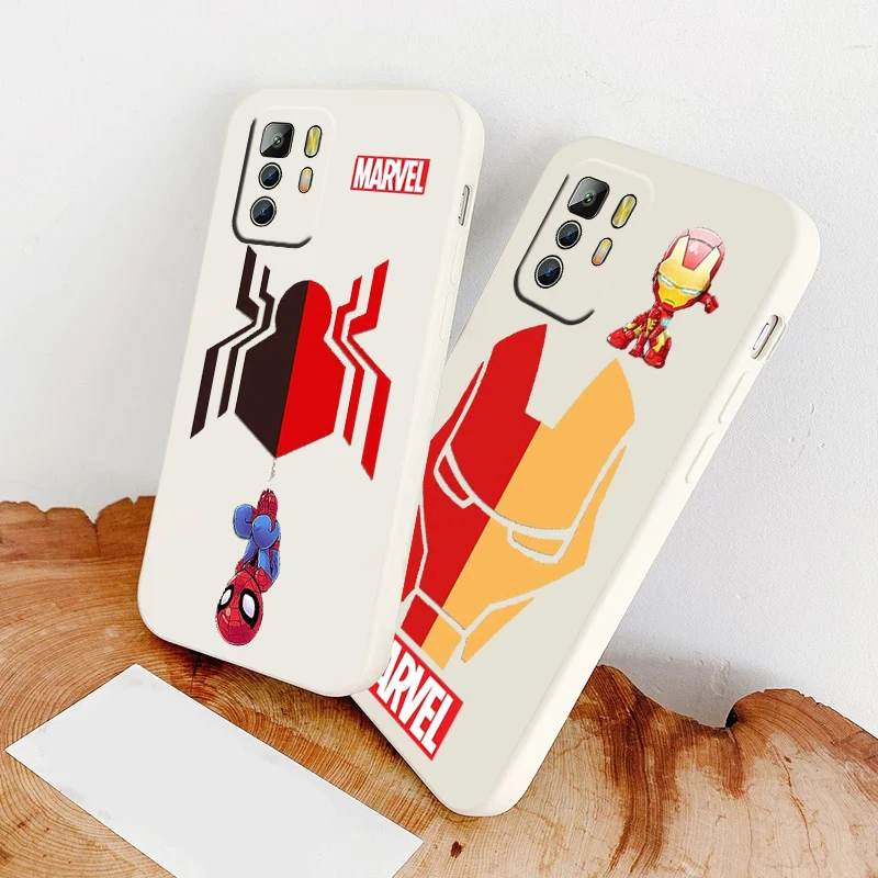 

Marvel Spiderman Iron Man Phone Case For Xiaomi Redmi Note 11 11S 11T 10S 10 9S 9T 9 8T 8 Pro Plus 5G Liquid Rope Cover