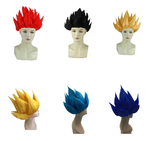 Горячий аниме короткий небесно-голубой красный черный желтый золотой парик для