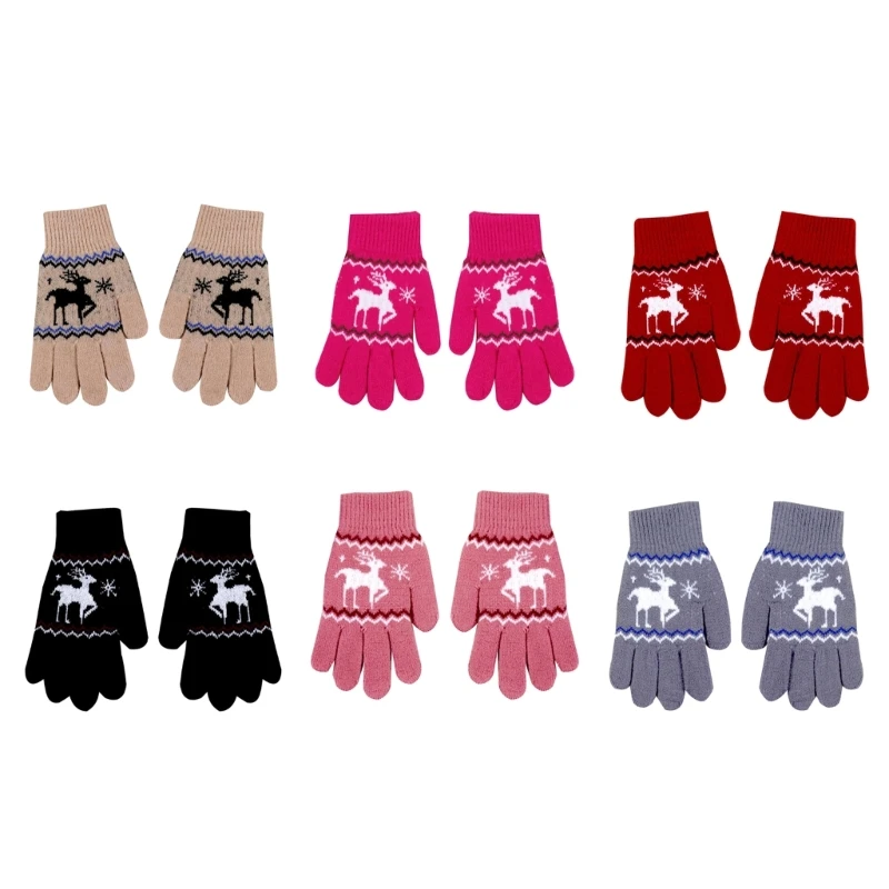 

57EE Soft & Comfortable Warm Gloves Deer Gloves Fashionable Knitted Gloves Kids Cartoon Gloves 1 Pair for Autumn Winter