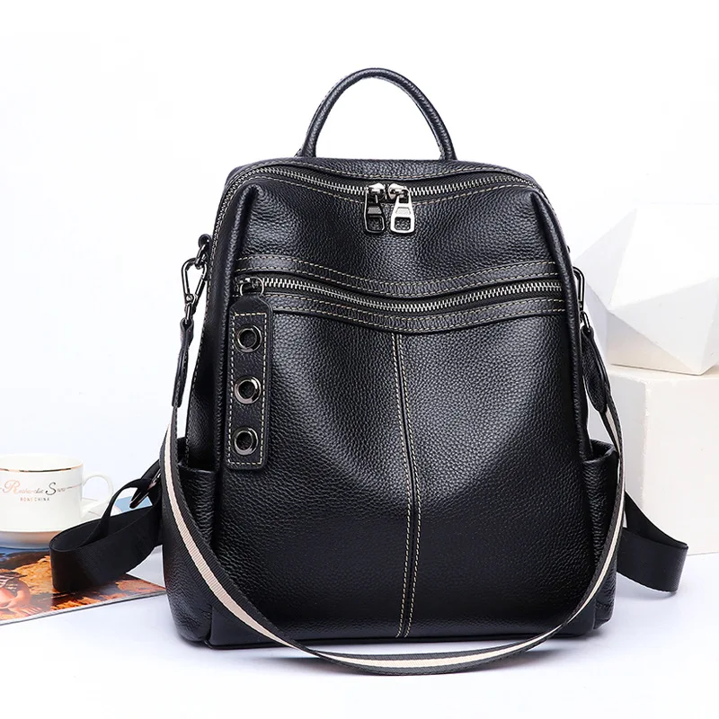 Luxury Brand Female Real Natural Leather Ladies Girl Student Casual Backpack