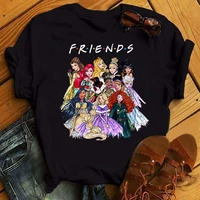 disney women black t shirt kawaii anime t shirt cute cartoon tops tees fashion friends tshirt female summer fashion clothes