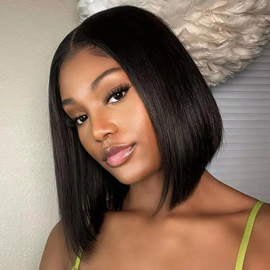 200% прямые короткие парики из человеческих волос с кружевом спереди Remy 13x 4 парик