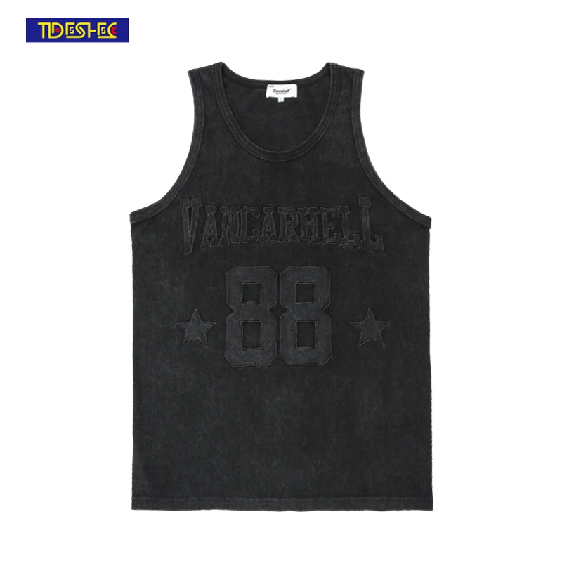 

2022 Men's Summer Vest Vintage Washed Embroidery Tank Top Hip Hop Streetwear Sleeveless Vest Plus Size Casual Mens Tank Tops