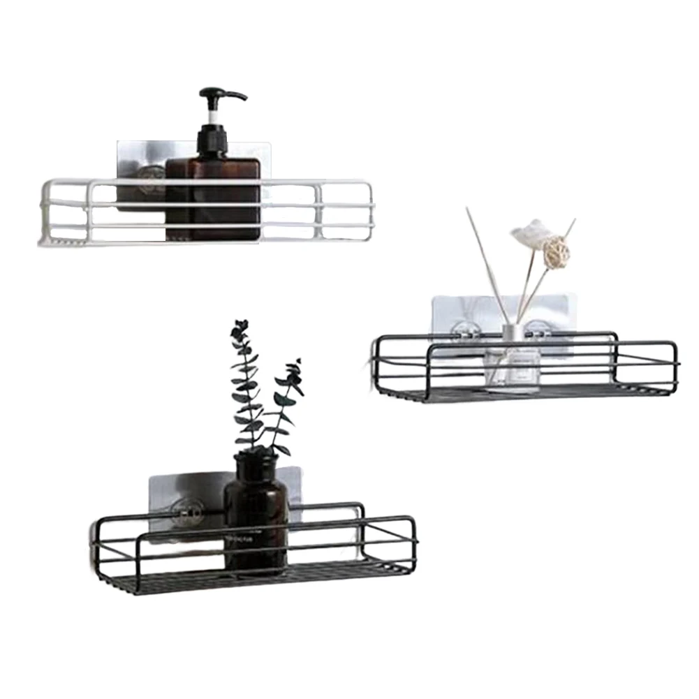 

Wall Bathroom Storage Shelf Free Punch Shower Storage Basket Rack Wrought-iron Multifunction Home Kitchen Organizer Toiletries