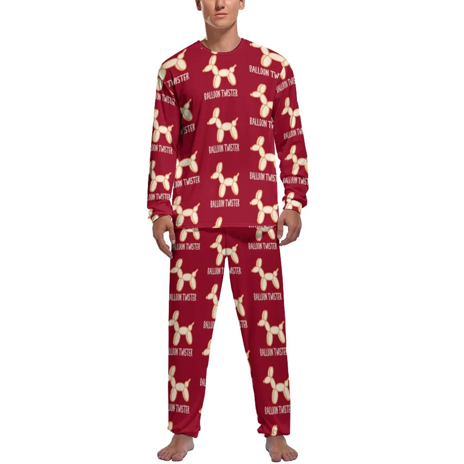Balloon Twister Pajamas Male Funny Dogs Print Retro Home Suit Spring Long Sleeves Two Piece Casual Custom Pajama Sets