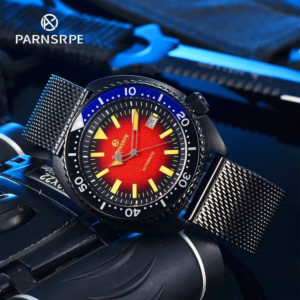 

PARNSRPE Big Abalone Men's Automatic Watch Japan NH35 Movement Aseptic Granule Dial Marine Needle Black Mechanical Men's Watch
