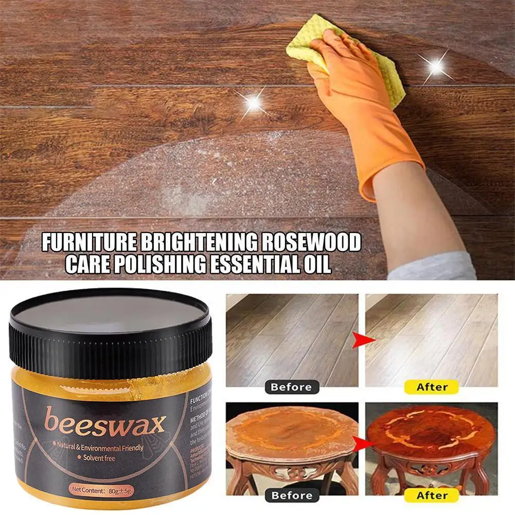 

80g Beeswax Furniture Care With Sponge Household Wood Cleaning Wax Furniture Floor Polish Wear-Resistant Care X4Z8