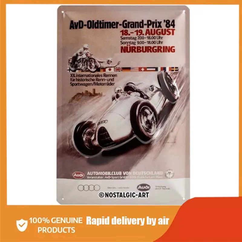 

Ностальгическая искусственная фотография-Audi AvD Oldtimer Grand Prix-Подарочная идея для автомобильных фанатов, металлический налет, винтажный Декор