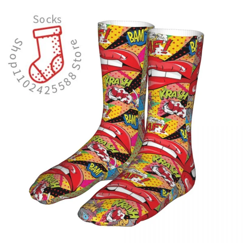 

Men Sport Lovely Lips Retro Pop Art Socks Cotton Compression Woman Socks