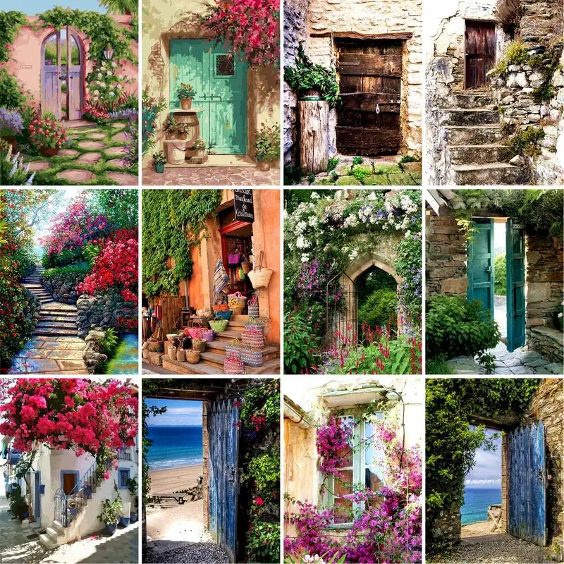 

Bloem Deur Foto Door Getallen Kits Voor Volwassenen Handgemaakte Unieke Gift Acryl Olieverf Kleur Linnen Canvas Muur