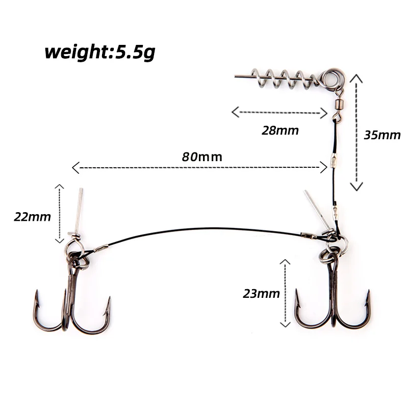 Fishing lure soft lure rig double VMC hook With Screw Connector Breaking Strength Stingers For Big Shad Lure fishing tackle