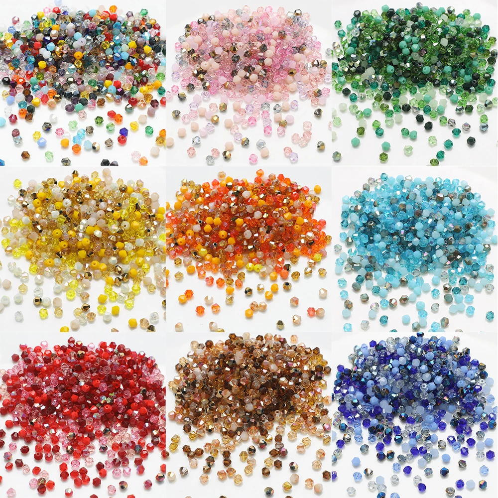 

200Pcs/Lot 4MM Mutilcolor Faceted Glass Bicone Shaped Beads Crystal Loose Bead for Jewelry Making DIY Bracelet Nacklace Earring