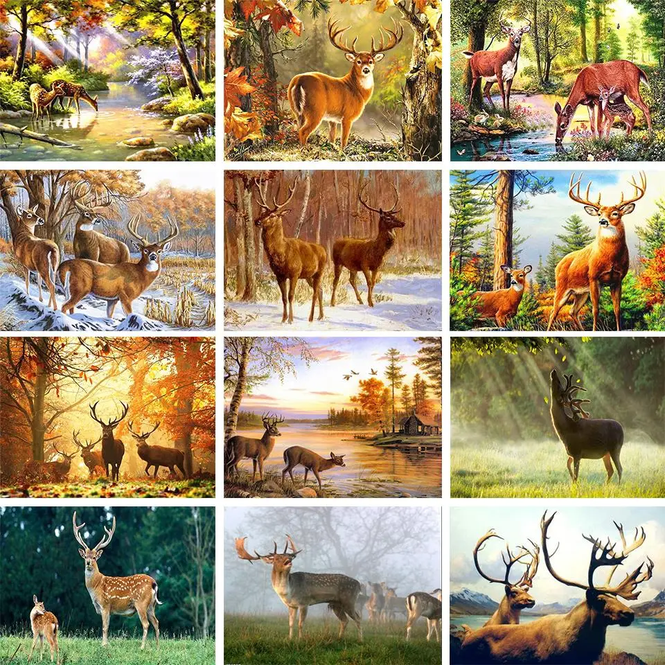 

Landscape Series Cross Stitch 14CT Ecological Cotton Thread unPrinting Embroidery Home Decoration Hanging Painting Gift deers