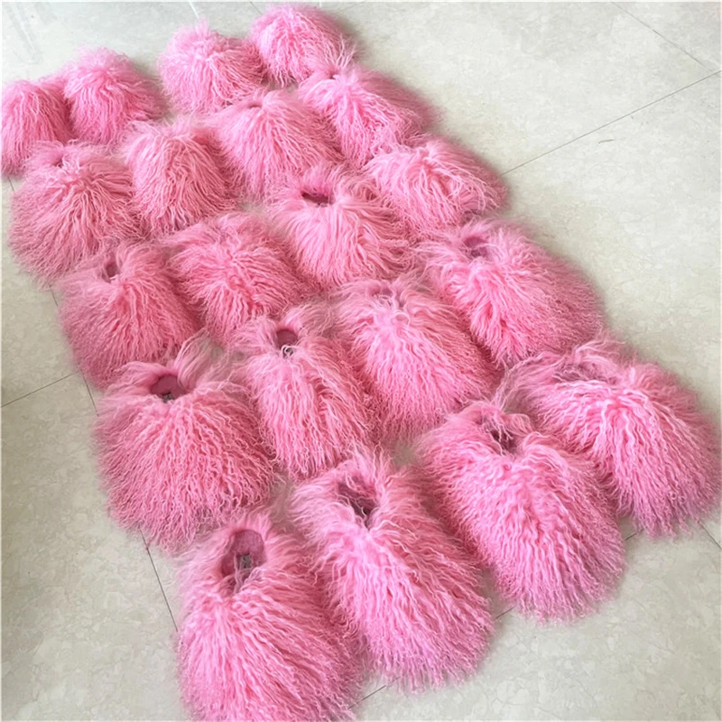 

Hot Sale 2023 Factory Price Long Hair Sheep Fur Slides Fashion Slippers Mongolia Shoes Famous Brands