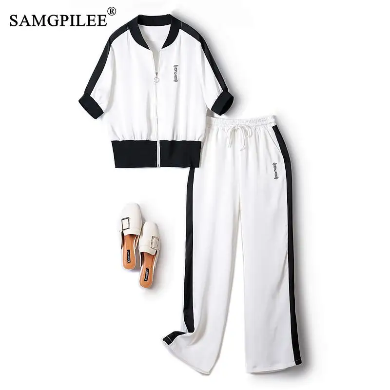 Set Woman 2 Pieces Summer 2022 New Korean Fashion Casual Short Cardigan Wide-leg Pants Two Piece Sets Womens Outifits 4XL