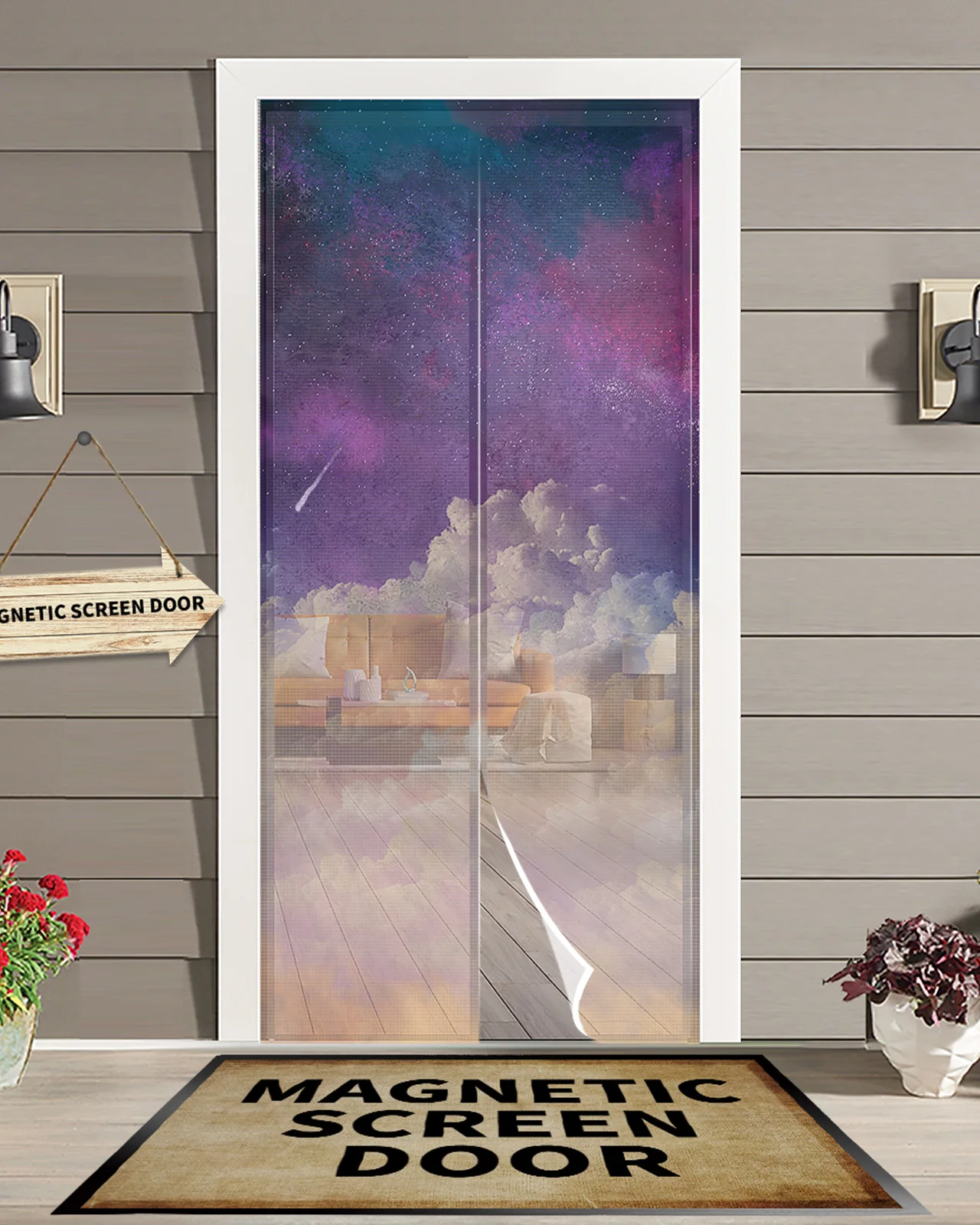 

Sky Clouds Night Sky Modern Magnetic Mosquito Door Curtain Anti Mosquito Insect Fly Bug Bedroom Door Curtain