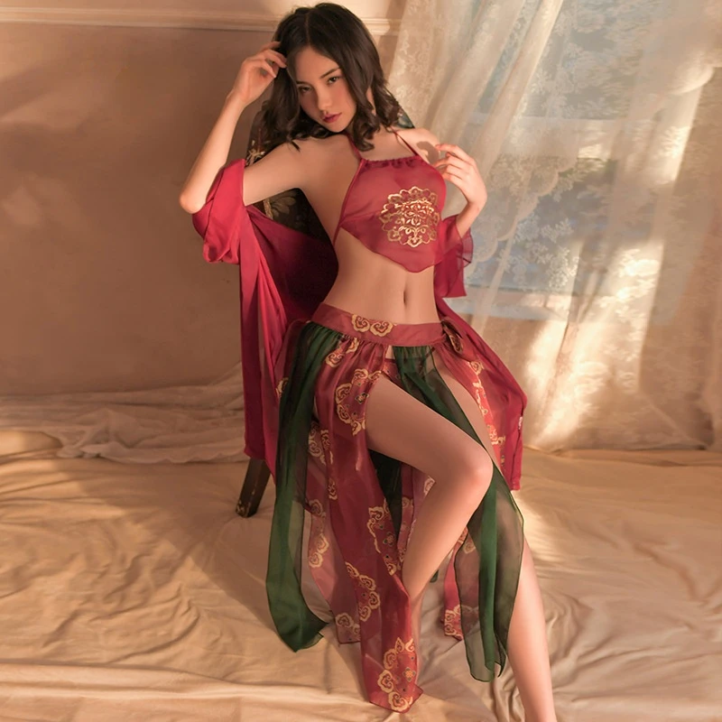 

Сетчатый фартук с цветочным рисунком, карманы для живота, Эротическое нижнее белье, соблазнительная кружевная Пижама с вышивкой и принтом х...