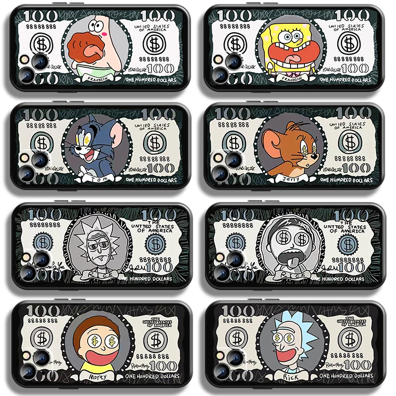

Cartoon luxury dollar US For Apple iPhone 13 12 11 Pro Mini X XR XS Max SE 5s 6 7 8 Plus Phone Case Liquid Silicone black funda