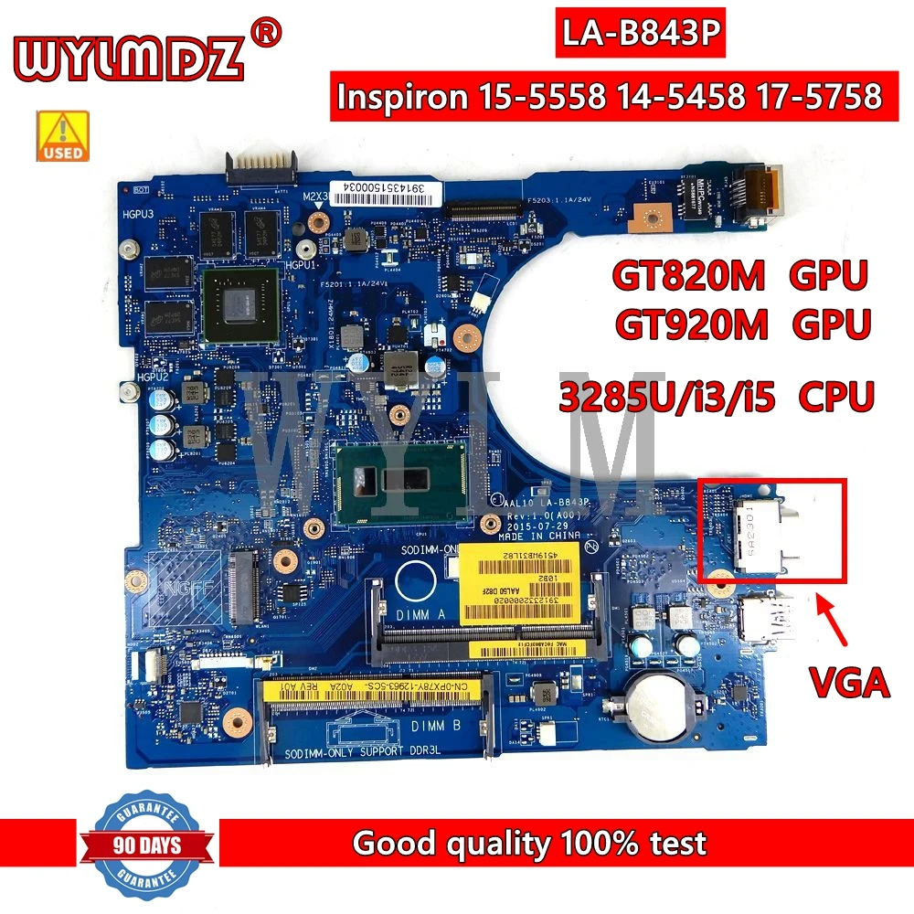 LA-B843P 3285U/i3/i5CPU GT820M/GT920M материнская плата для ноутбука Dell Inspiron 15-5558 14-5458 17-5758 протестированная материнская плата ОК