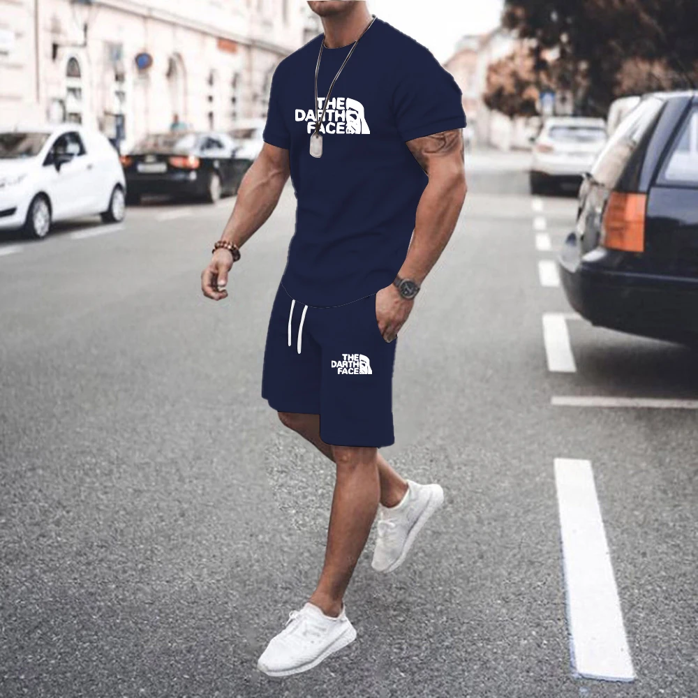 Men's Summer Round Neck Short-sleeved T-shirt Shorts Casual Suit Men's Trendy Fashion Sports High-quality Two-piece Suit