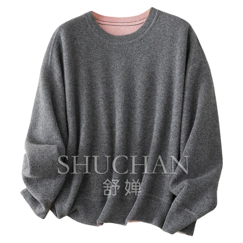 Двусторонний кашемировый свитер 100% Свободный пуловер с круглым вырезом из