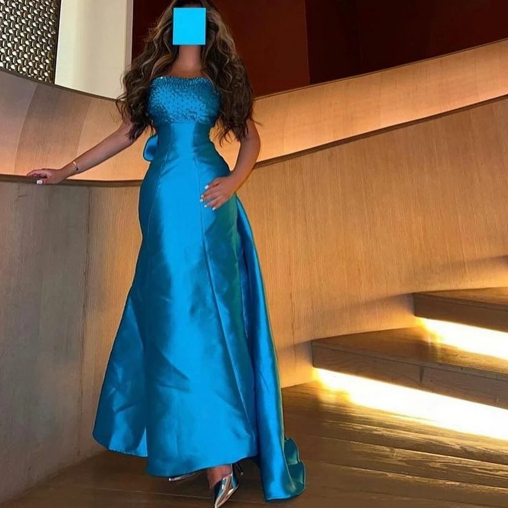 

Carolina Strapless A-Line Evening Dresses Saudi Arabia Women Sleeveless Satin Bowtie Wedding Guest Elegant Formal Party Gowns
