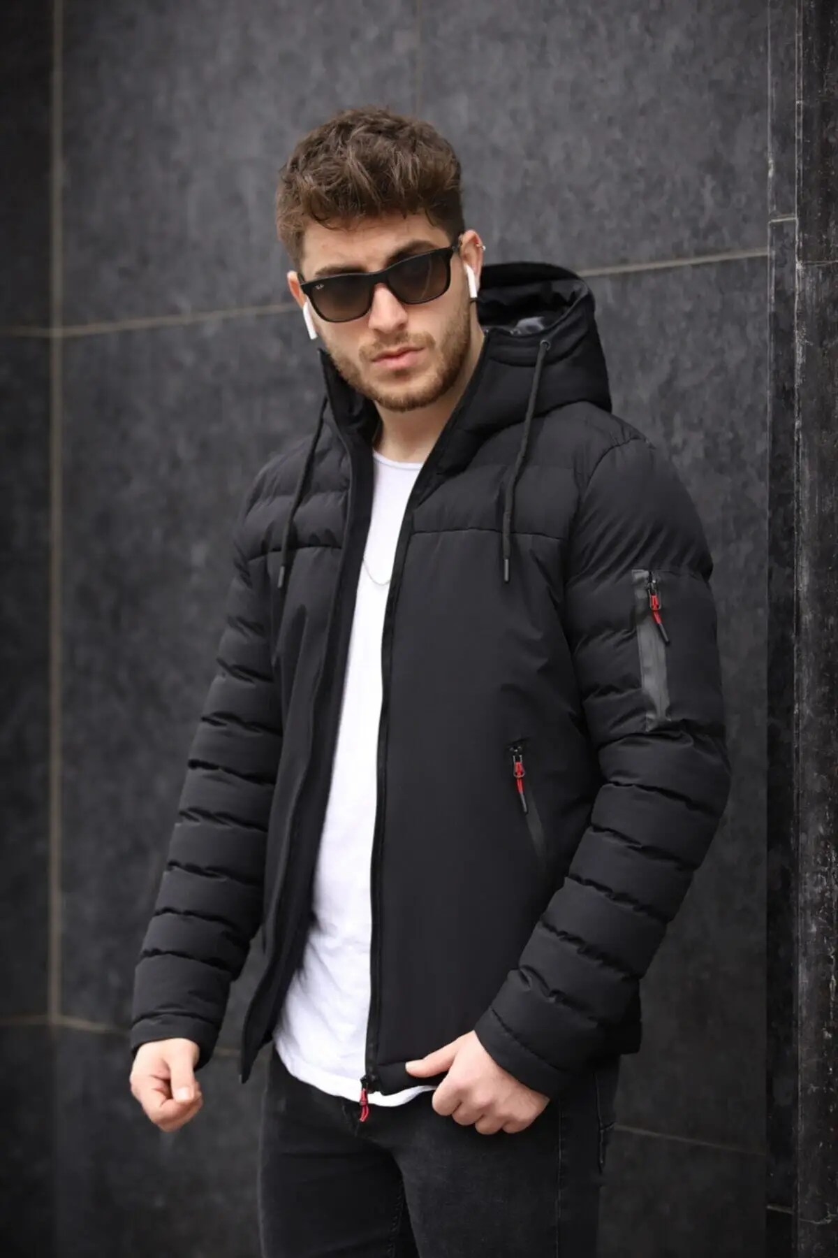 Men's Hooded Black Parka Winter Wear Inflatable Coat Comfortable Padded Jacket Keeps Warm New Season Products From Turkey