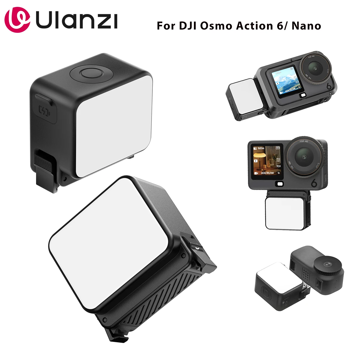 Фото Ulanzi LM24 Мини-видеосвет для селфи для DJI Osmo Action 6 Nano Action с магнитными быстросъемными креплениями и водонепроницаемым дизайном IPX5 №1