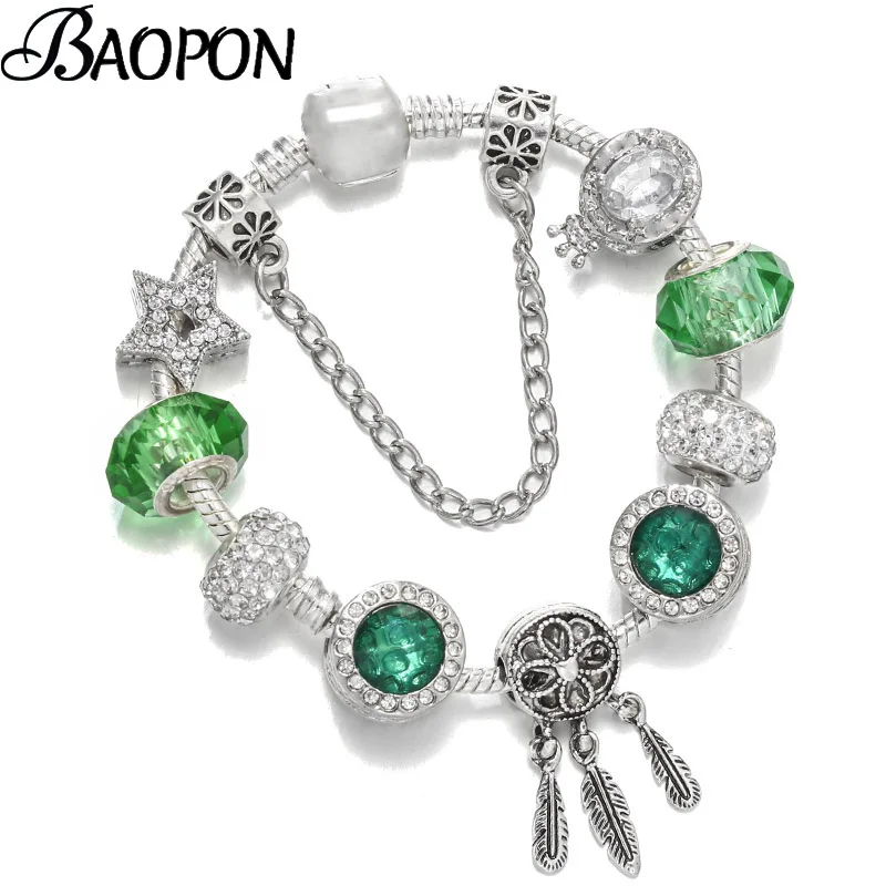 Серебряный браслет BAOPON «Ловец снов» с подвесками и короной