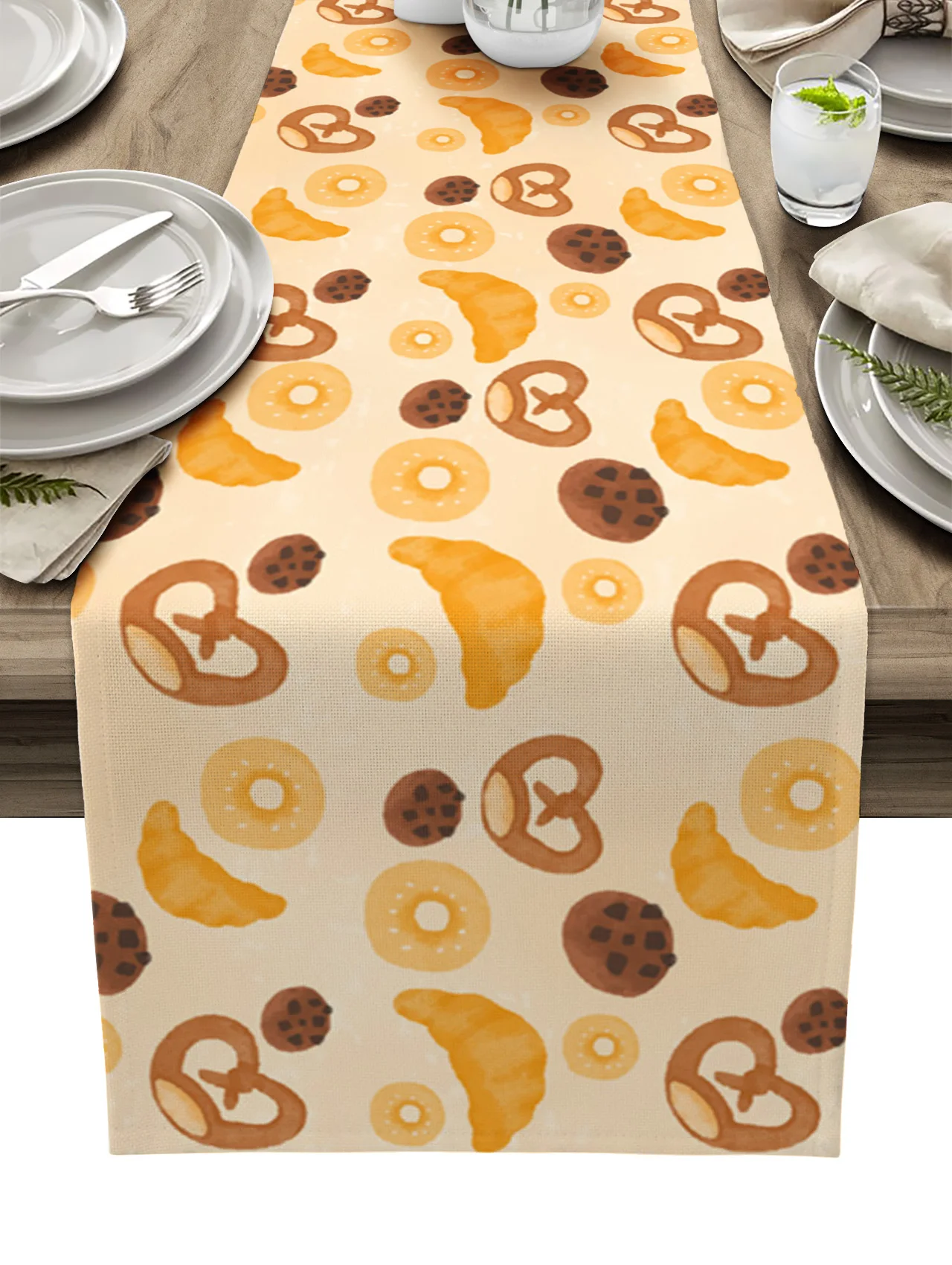 

Kitchen Elements Bread Donuts Retro Table Runner Kitchen Dining Table Decor Tablecloth Wedding Holiday Decor Table Runner