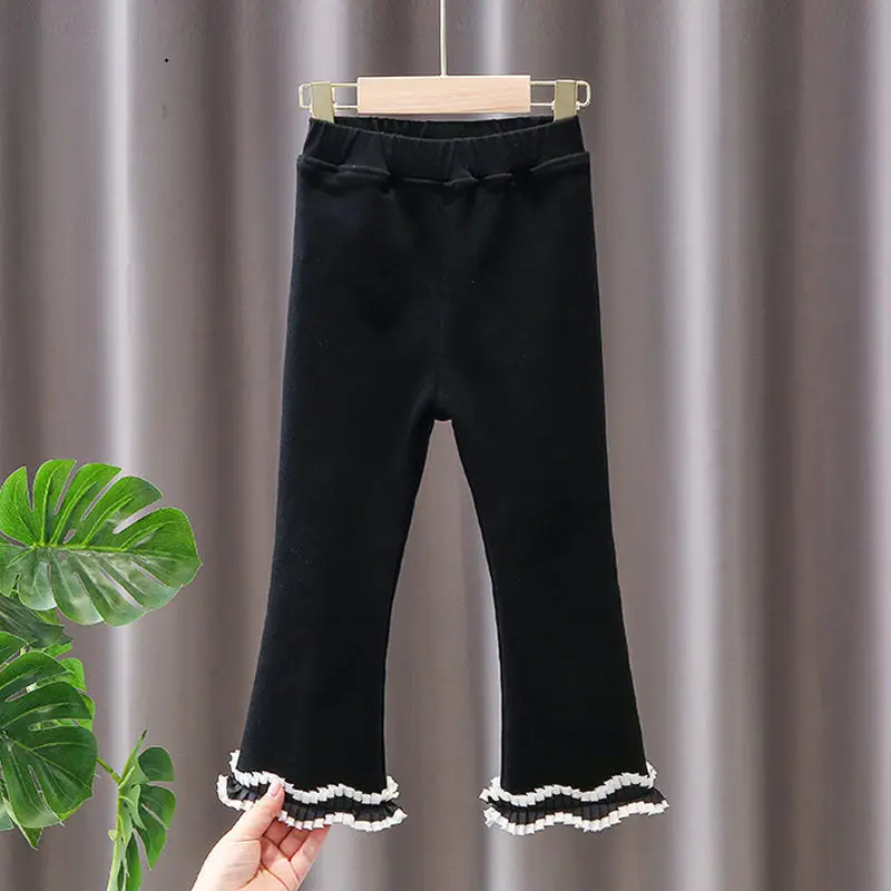 

Bell bottoms girls spring autumn new black pants small medium-sized children trousers wearing outside versatile casual pants