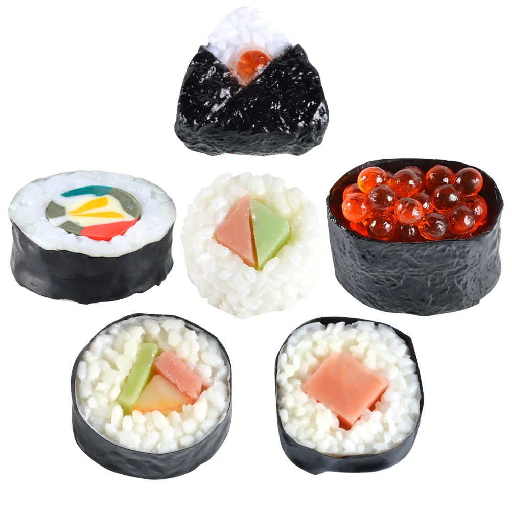 

6 Pcs Simulation Sushi Miniature Food Lifelike Rice Roll Model Realistic Rich Sample Pvc