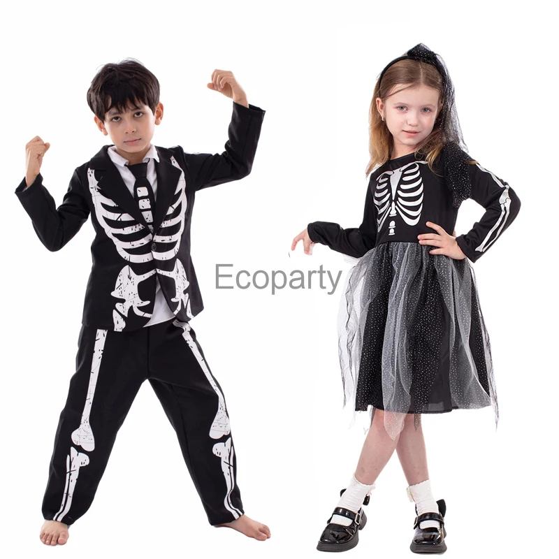 2024 dzieci Halloween pary Zombie szkielet kostium chłopiec dziewczęta karnawałowe przyjęcie Masquerade dzień zmarłych stroje wydajnościowe