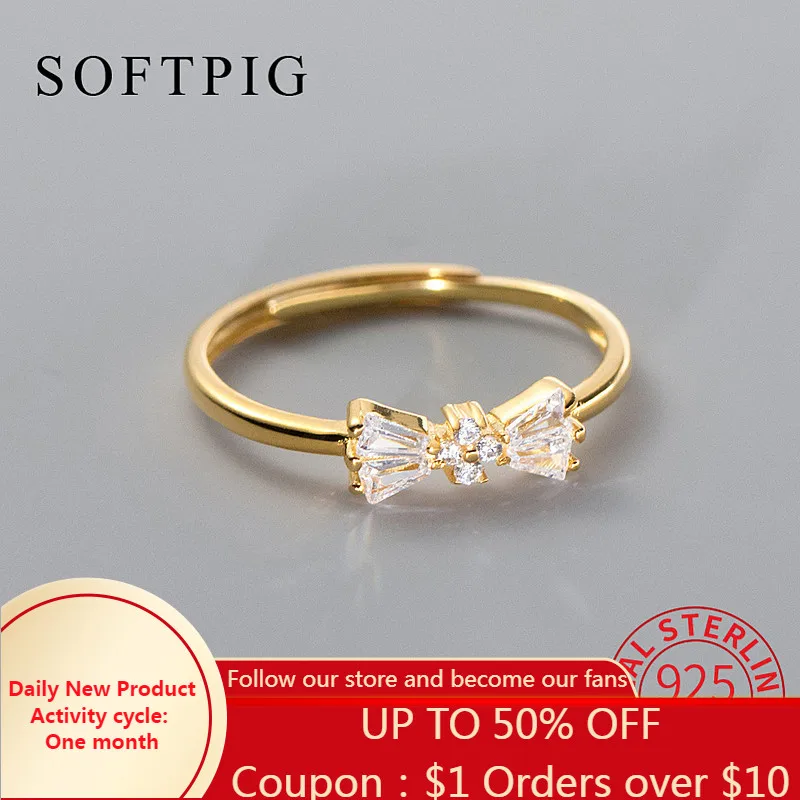 

Женское регулируемое кольцо SOFTPIG из серебра 925 пробы с бантом из фианита