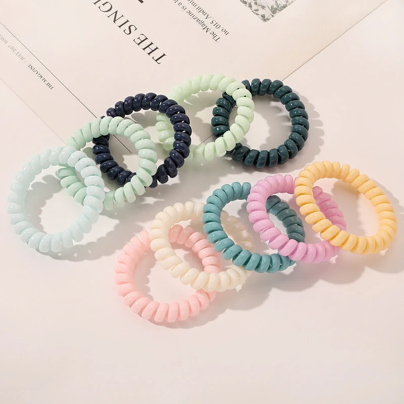 

Colorful Ponytail Holder Hair Band Telephone Line Wire Rope Elastic Rubber Women Headdress Fresh Color Hair Ties Scrunchies