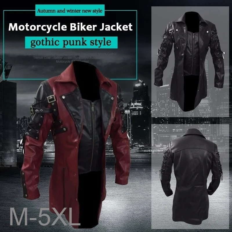 

Medieval Retro Men's Autumn And Winter otic Street Motorcycle PU Leater Jacket Punk Slim Stitcin Jacket