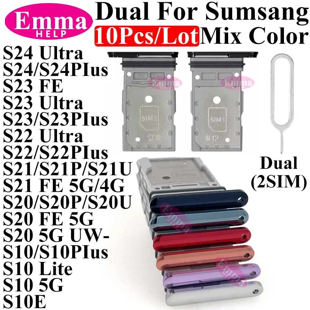Фото 10 шт. лоток для SIM-карты для Samsung S21 S22 Plus S23+ S24 Ultra S20 FE S10, держатель слота для чипа, адаптер, разъем Micro Nano, часть разъема №1