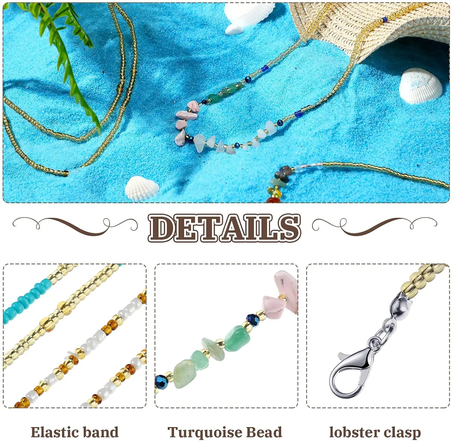 Фото 7 Pieces Waist Beads for Women Jewelry Belly Beads Chains Summer African Beach Bikini Body Belly Chains Jewelry №4