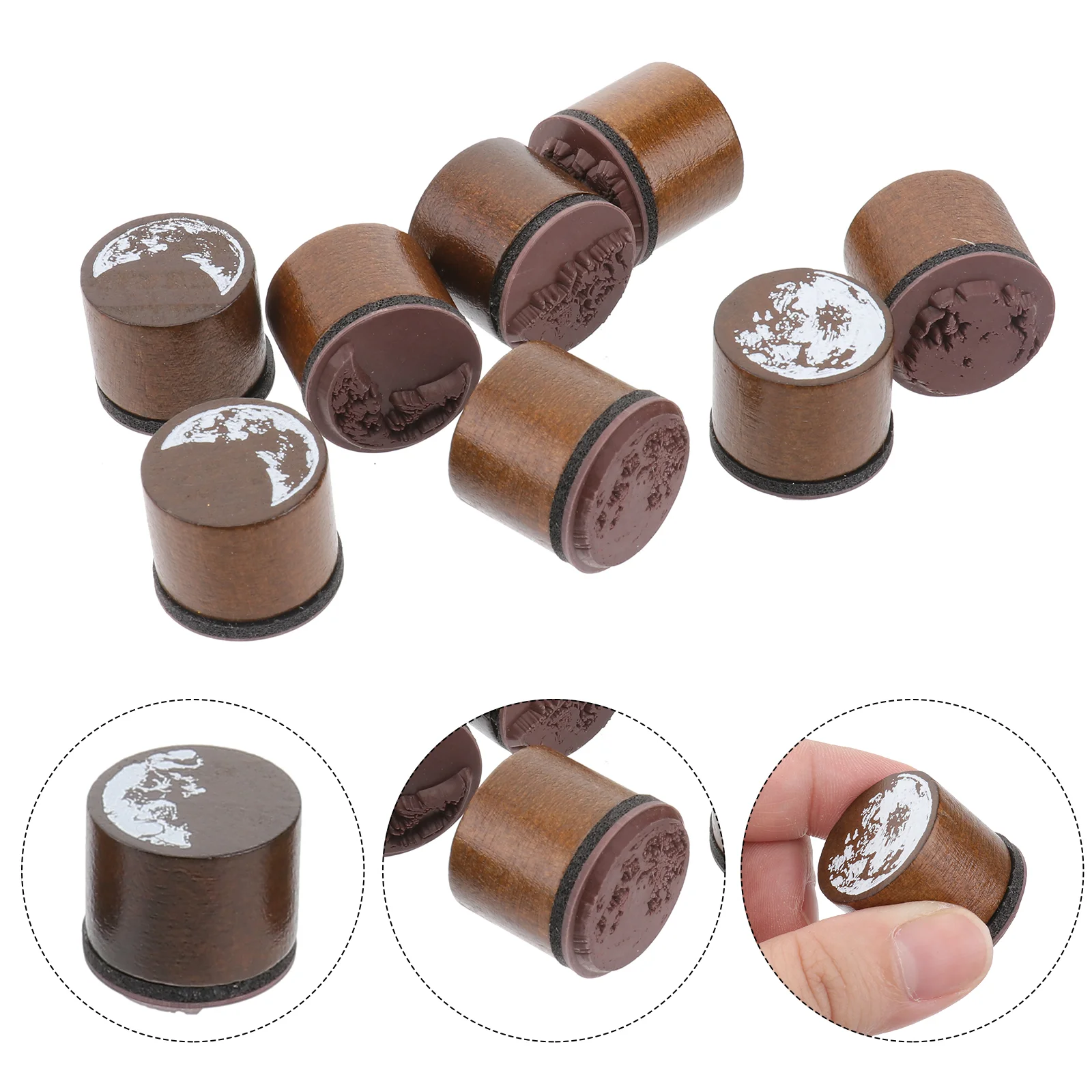 8Pcs Wooden Rubber Stamps Moon Decorative Stamp for DIY Craft (Random Style)
