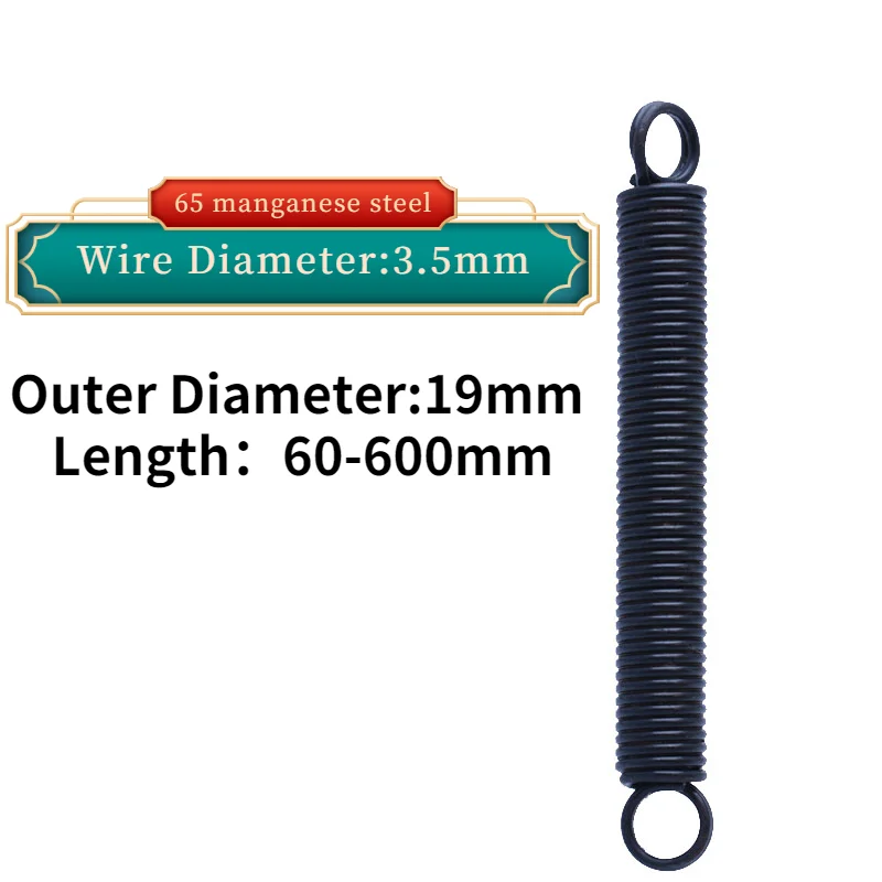 

Wire Diameter:3.5mm 65 manganese steel Dual Hook Small Tension Spring with Hook Tension Spring Outer Diameter:19 Length：60-600