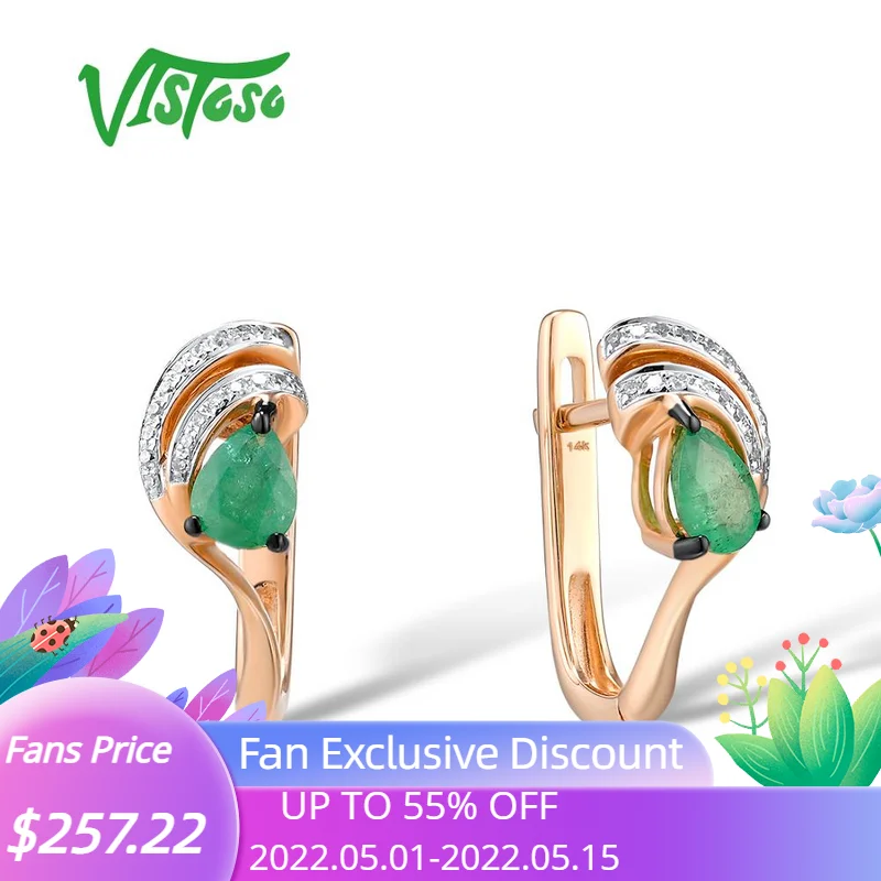 

VISTOSO золотые серьги для женщин 14K 585 розовое золото груша изумруд сверкающий бриллиант свадебный браслет юбилей элегантные ювелирные украше...