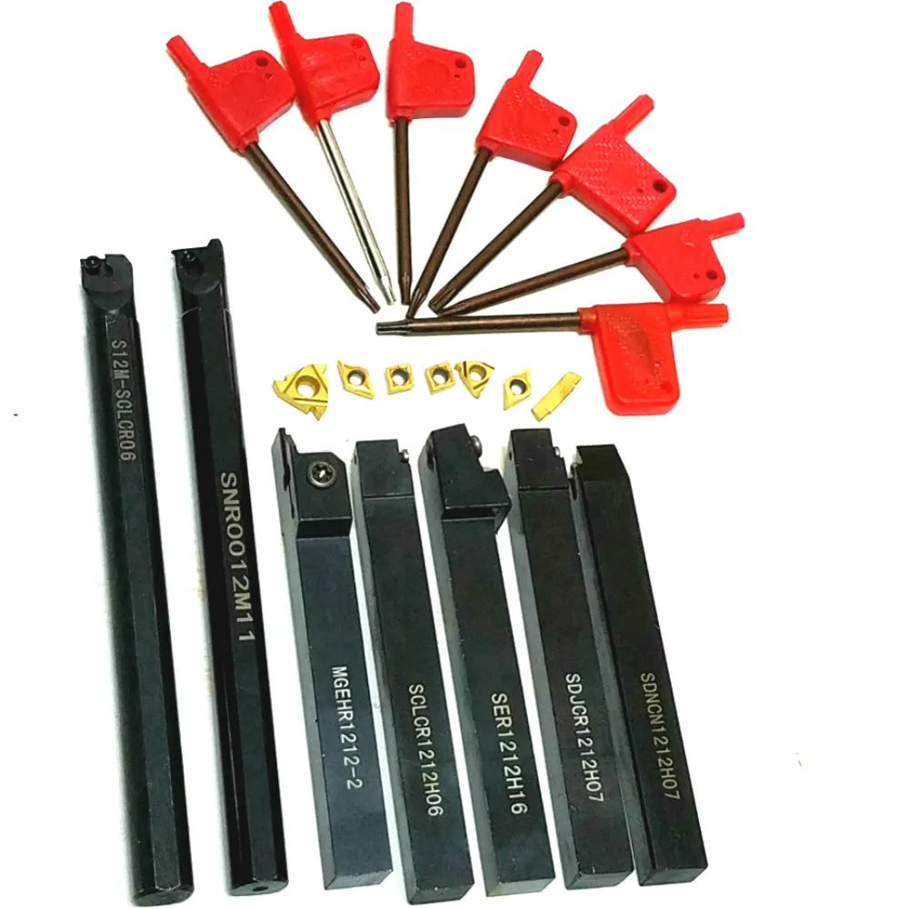 

7pcs 12mm CNC Shank Lathe Turning Tool Holder + DCMT TCMT CCMT Inserts Blades For SDNCN121H07,SER1212H16