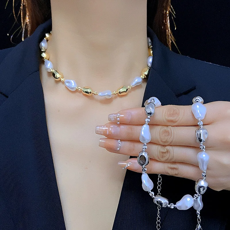 Фото Baroque Pearl Necklace Artificial Pearl Collarbone Chain Metal Simple Personalized Fashionable and Trendy Jewelry for Women №2