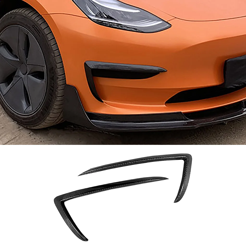 

Чехол для переднего бампера из углеродного волокна, ветровой нож для Tesla Model 3 2018 2019 2020 2021, противотуманная фара, отделка лезвия, искусственная бровь