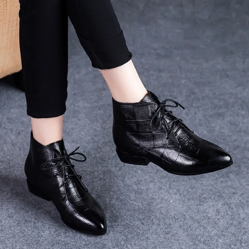 

Soft Leather Short Boots Women's 2022 Autumn Winter New Flat Non-slip Womens Shoes Lace Up Women's Single Boots Platform Shoes