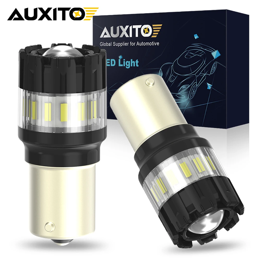 AUXITO 2Pcs 1156 LED Canbus DRL P21W BA15S LED White No Hyper Flash Parking Light Bulb Backup Reverse Signal Lamp 12V No Error