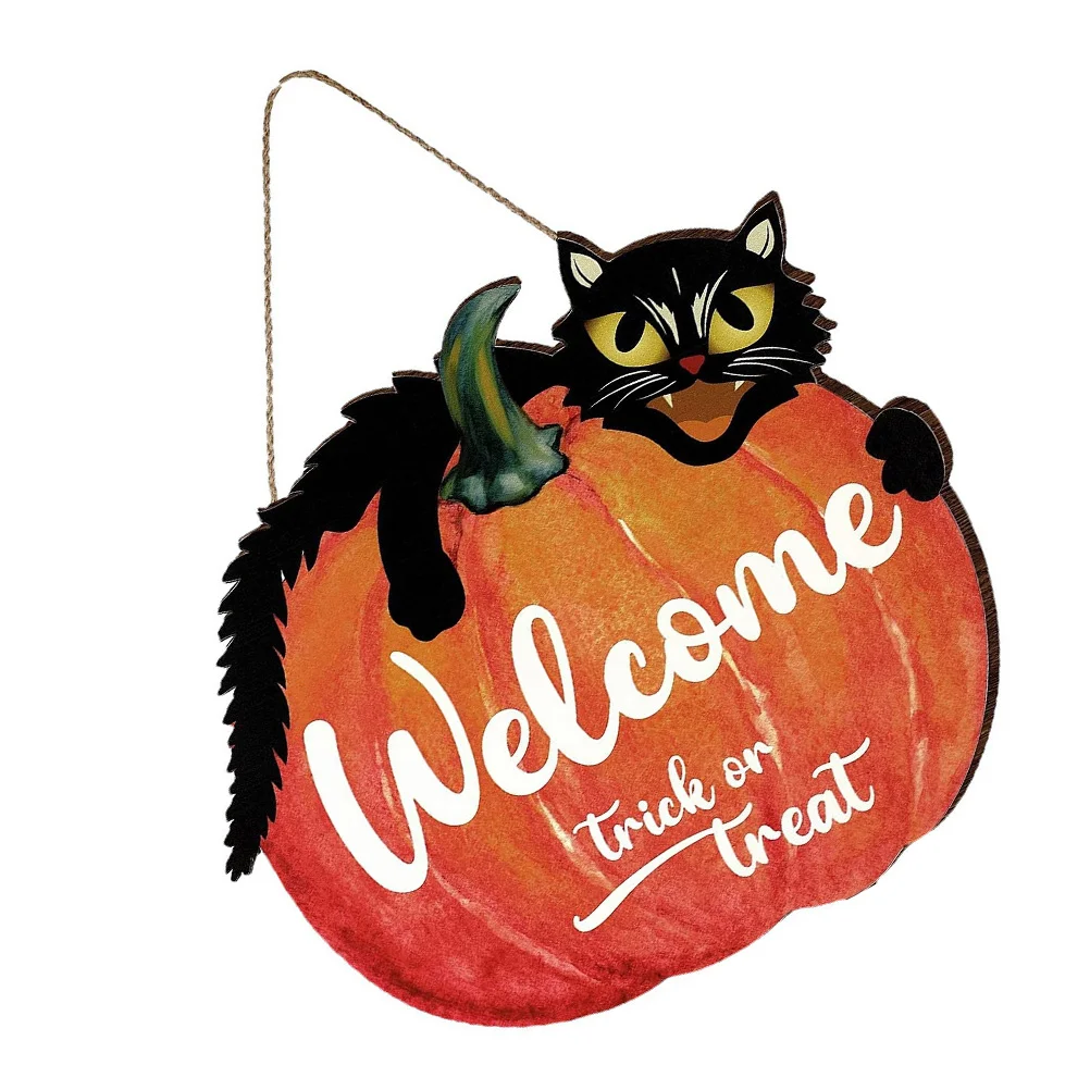 

Sign Welcome Door Decor Pumpkin Wall Hanging Wreath House Haunted Signs Plaque Wood Decoration Thanksgiving Home Ornamenthappy