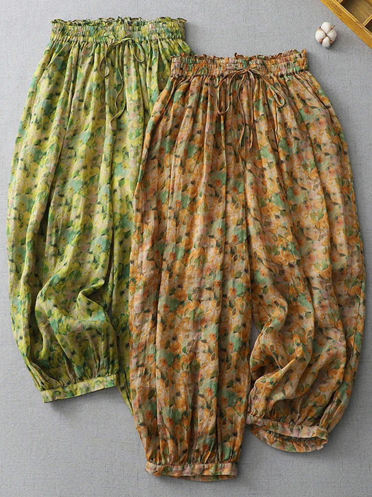 Винтажные женские брюки-фонарики в этническом стиле новинка 2024 большие