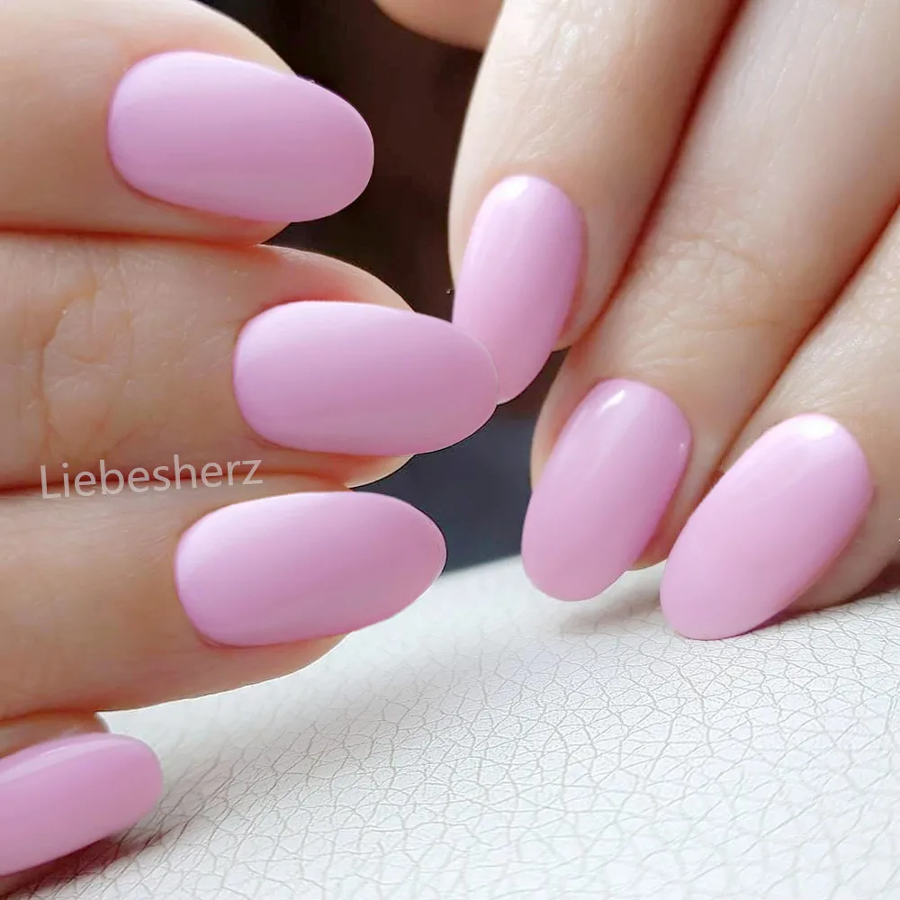 

24Pcs Shiny Pink Round Short False Nail With Jelly Glue Artificial Press On Fake Nails DIY Full Cover Finger Tips Manicure Tool